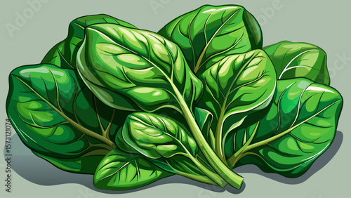 A bunch of organic spinach leaves, rich green and slightly curled, glistens with moisture, each vein and texture shining in soft light, ideal for illustrating nutritious, wholesome living.
