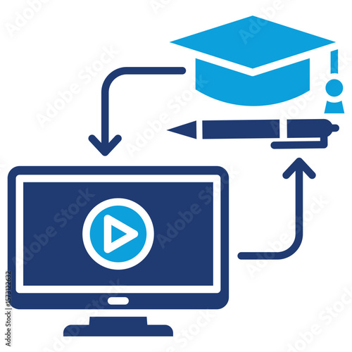 Blended Learning Flat Blue Icon