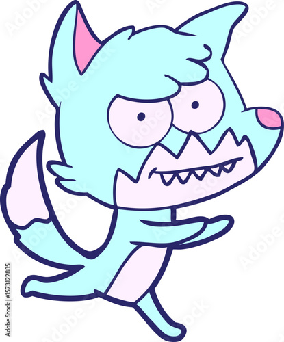 cartoon grinning fox in bright neon color