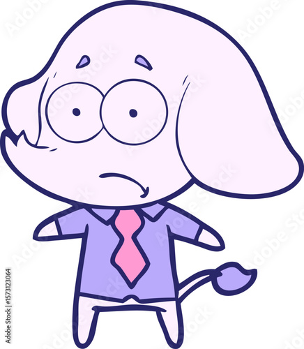 cartoon unsure elephant in shirt and tie in bright neon color