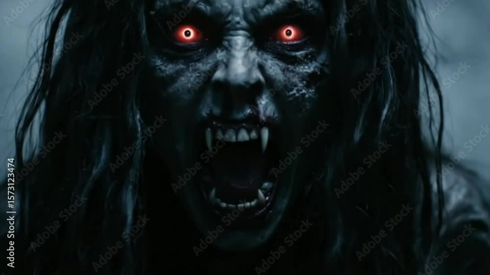 Terrifying Ghost in Foggy Graveyard at Night Terrifying Ghost in Foggy Graveyard at Night