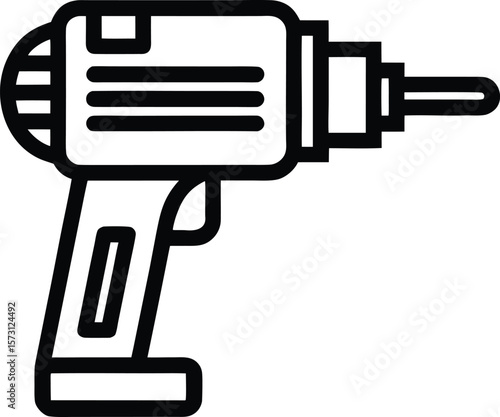 hammer drill vector icon black line art on white background