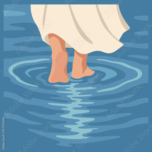 3D Shadow Box, 10 layers – Jesus walking on water, symbolic layered paper art with ripples and feet