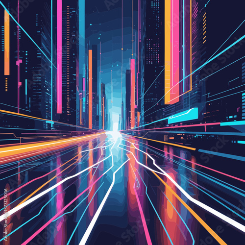 Vibrant Neon Cityscape at Night: Pixel Art Futuristic Street