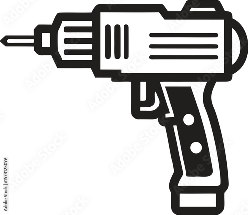 hammer drill with trigger and bit black line art vector