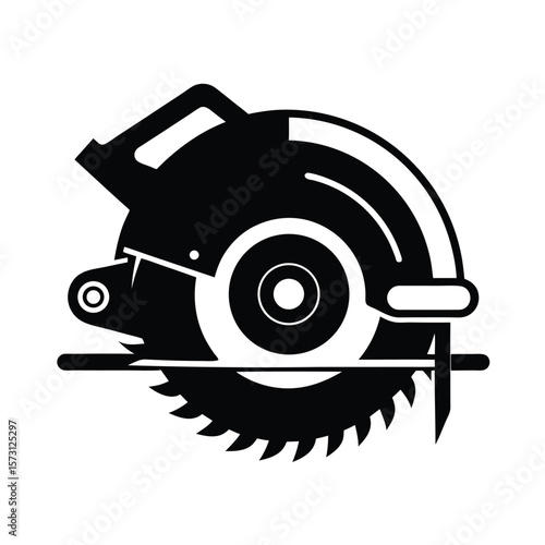 handheld circular saw with guard black silhouette vector