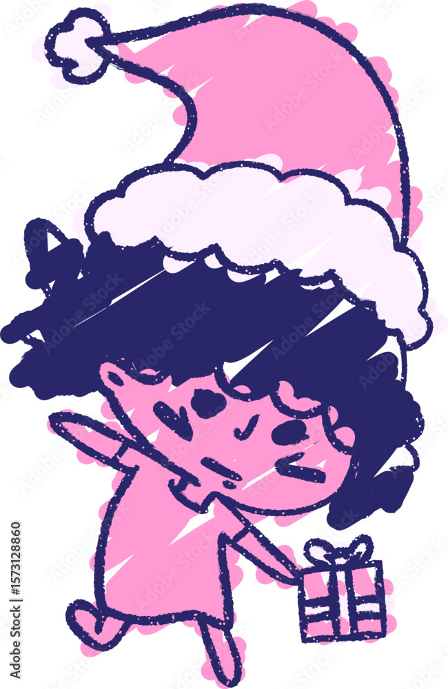 Fototapeta premium Christmas woman Chalk Drawing in bright neon color
