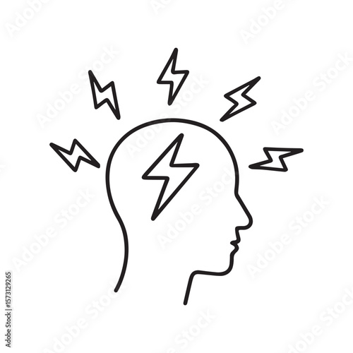 Mental Overload Concept Head with Lightning Bolts Symbolizing Stress Intense Thinking or Anxiety Illustrating Psychological State and Cognitive Pressure