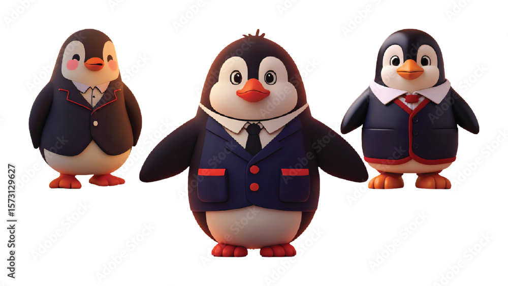 Fototapeta premium Delightful penguins wearing suits present a charming and scalable graphic, perfect for branding, character design, or adding a touch of whimsy to various projects.