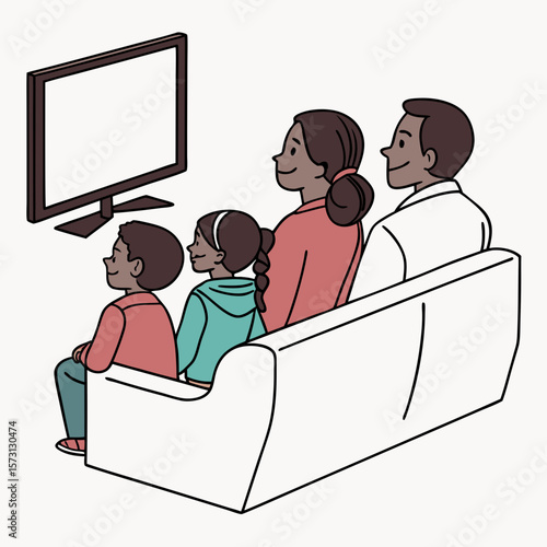 Happy Family Watching Television Together on a Couch