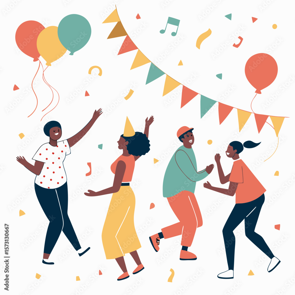Fototapeta premium Joyful Friends Dancing at a Colorful Party Celebration