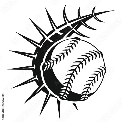 Powerful Baseball Design with Aggressive Spiky Halo Effect
