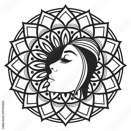 Mystical Woman's Face Emerging from a Beautiful Mandala Design