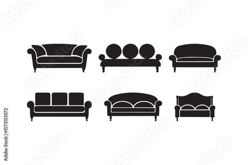 Collection of elegant black sofa silhouettes in various styles