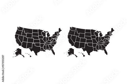 Silhouettes of the united states of america with alaska