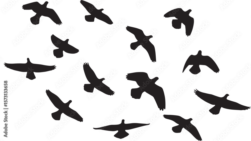 Fototapeta premium Silhouetted Birds in Flight Dynamic Flock Pattern Design.