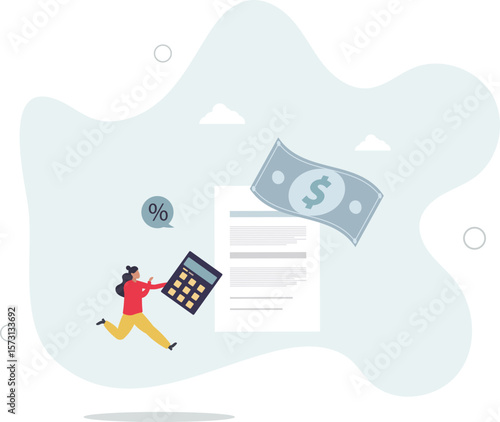 Income tax calculation and financial VAT money refund. character life .