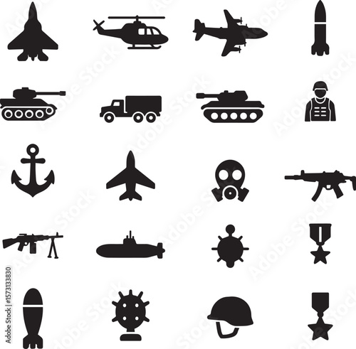 War & Military Icon Set – Bold Minimal Vector Pack (20 Icons)