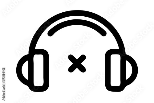 Headphones with mute symbol in bold black outline style