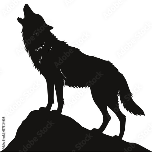Silhouette of a Lone Wolf Howling at the Moon from a Rocky Outcrop
