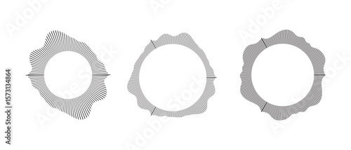 Circular sound wave. Sound line, radial spectrum, sound equalizer. Circular geometric wavy frame. Vector radial spectrum.