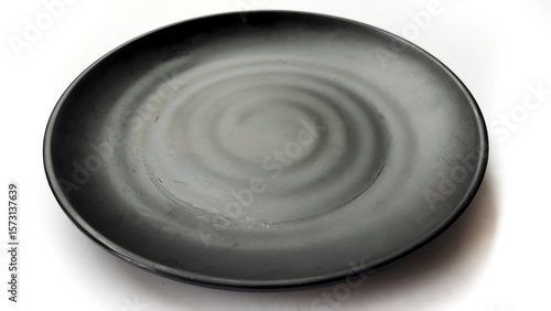 Empty circle black plate with ceramic melamin material isolated on white background