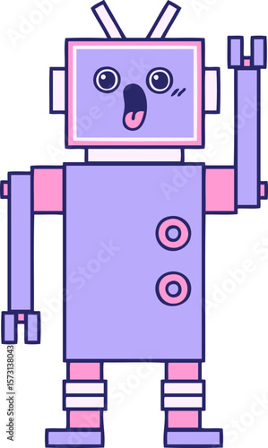 cute cartoon of a robot in bright neon color