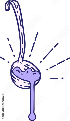 illustration of a traditional tattoo style ladle of gravy in bright neon color
