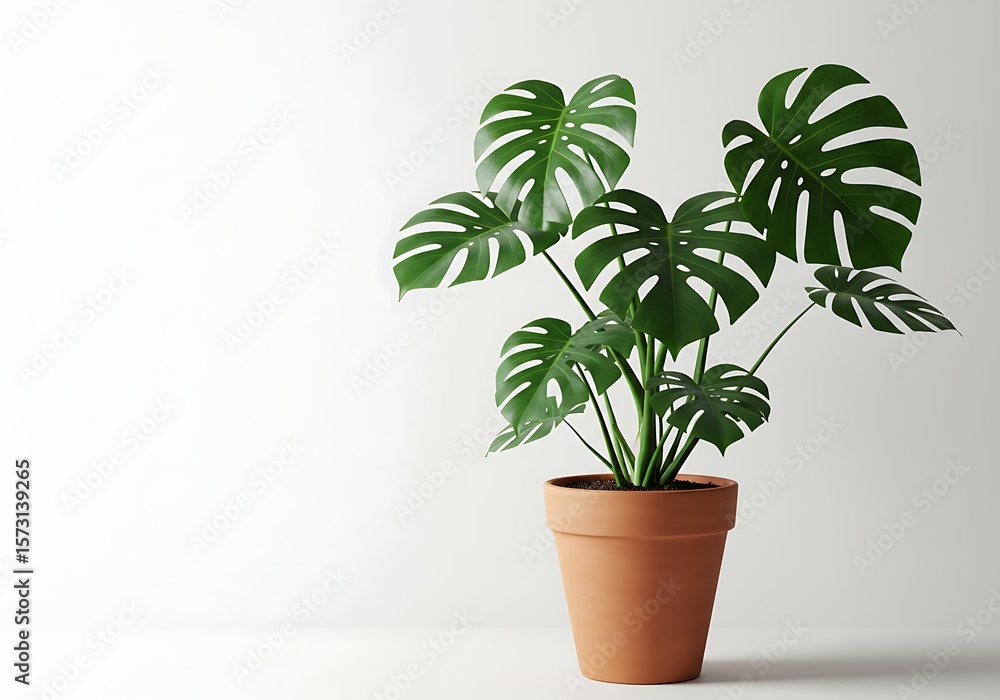 Obraz premium Monstera deliciosa plant in a terracotta pot