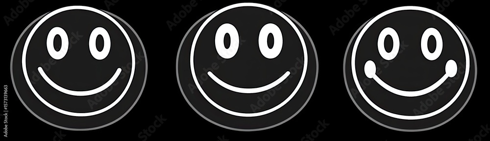 Fototapeta premium Three simple, black and white, stylized smiley faces