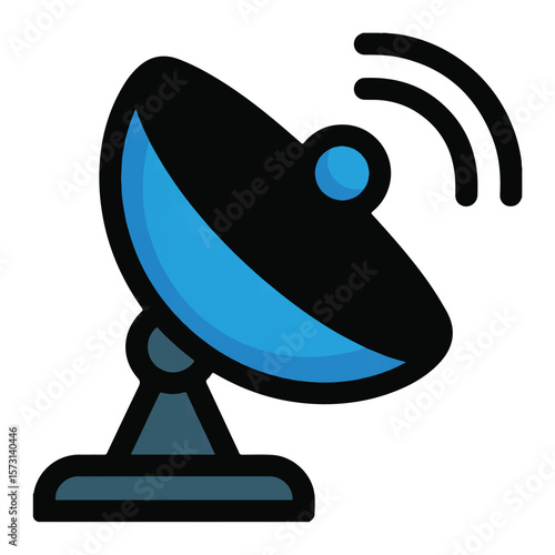 A stylized satellite dish emitting waves, representing communication technology and wireless connectivity