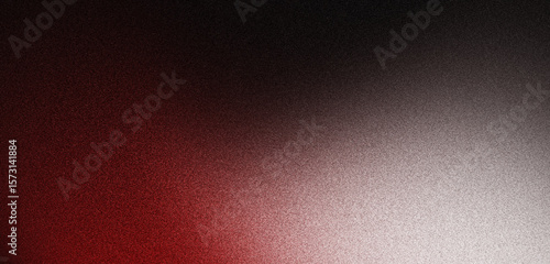 Red and white abstract gradient shape on black grainy background with blur and noise texture effect modern minimal banner design with copy space