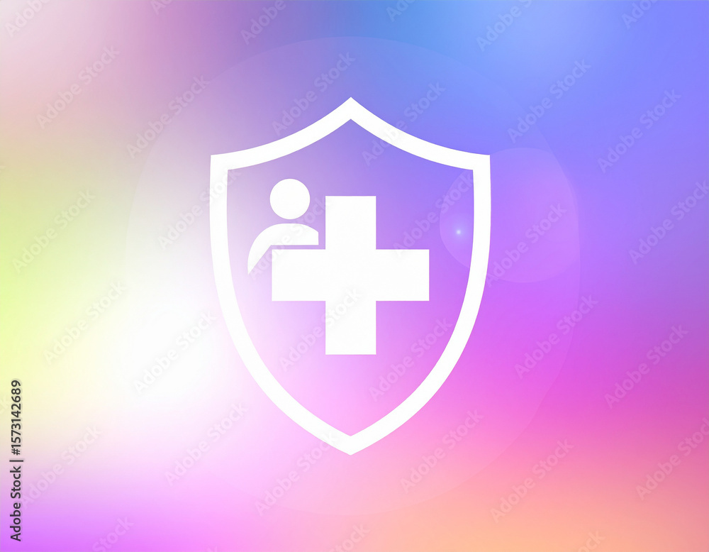 Fototapeta premium A shield icon emblazoned with a medical cross, providing a protective, glowing aura around a blurred patient symbol.