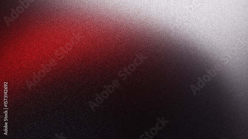 Red and white abstract gradient shape on black grainy background with blur and noise texture effect modern minimal banner design with copy space