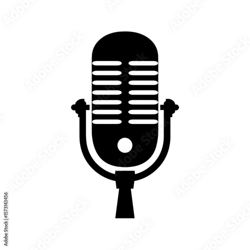 Illustration of a retro microphone with horizontal lines and a circular detail at the center front