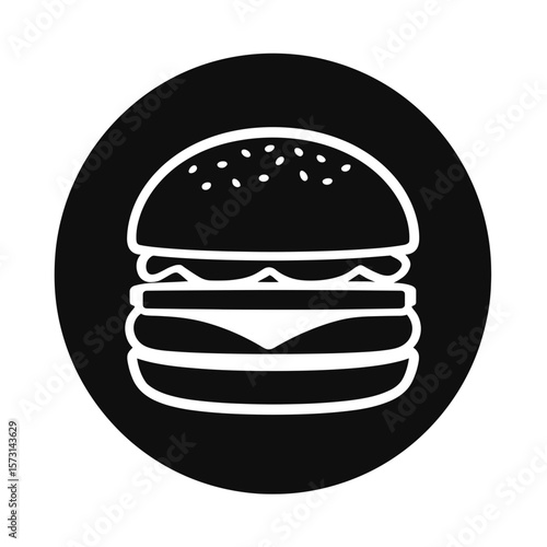Illustration of a double cheeseburger inside a circle with a contrasting tone and clear outline style