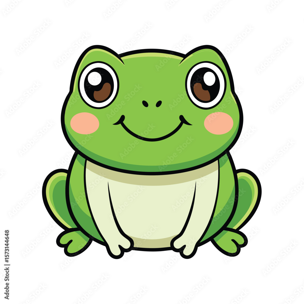 Naklejka premium kawaii frog sitting with a big smile and blushing cheeks vector