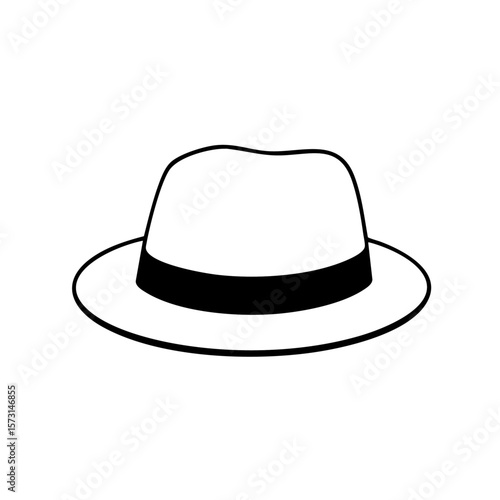 Black and white vector illustration of a classic fedora hat
