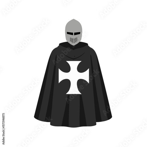 Black and white crusader knight with the cross on the cape,vector illustration.