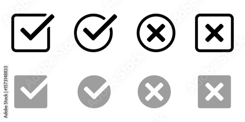 Check Mark and Cross Icon Set – Approval and Rejection Symbols