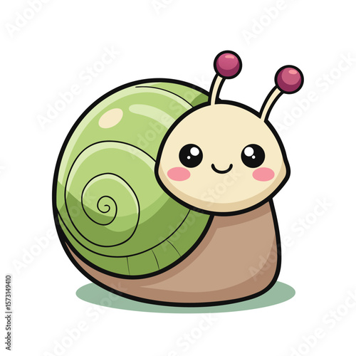 kawaii snail peeking out from its shell shy face