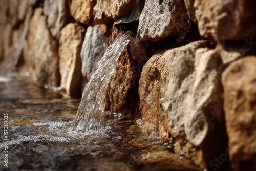 Water flowing over rocks creating a small waterfall in a natural setting view