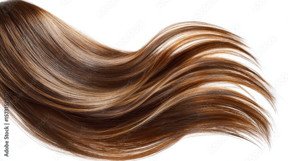 Fototapeta premium Long straight brown wig with flowing strands isolated on white background