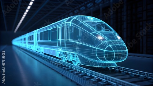 Futuristic high speed train digital wireframe model