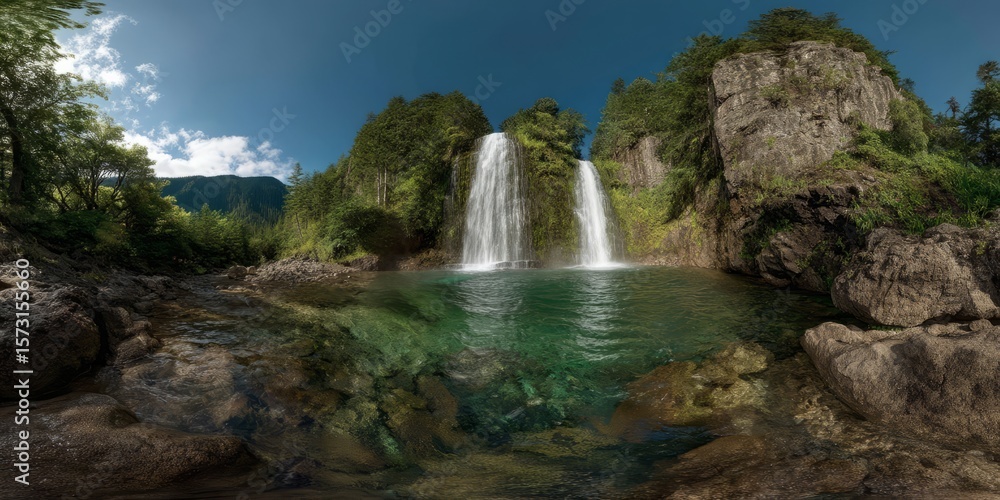 Fototapeta premium Waterfall adventure scenic nature hdr 360 degrees vibrant landscape