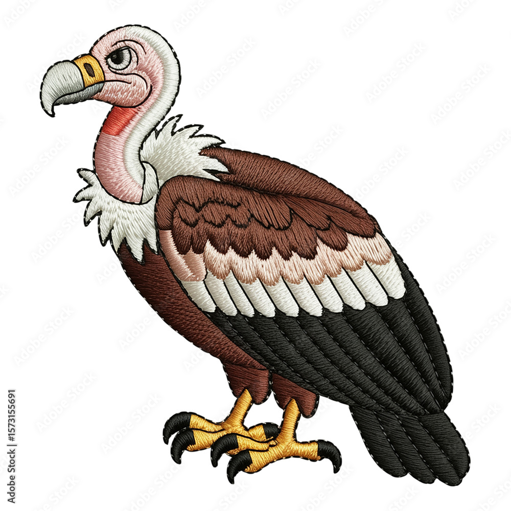 Fototapeta premium Vulture bird embroidery feathered brown