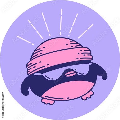 icon of a tattoo style cool robin in bright neon color