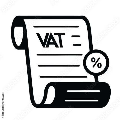 vat document icon, silhouette vector symbol for tax forms, financial records, and business accounting
