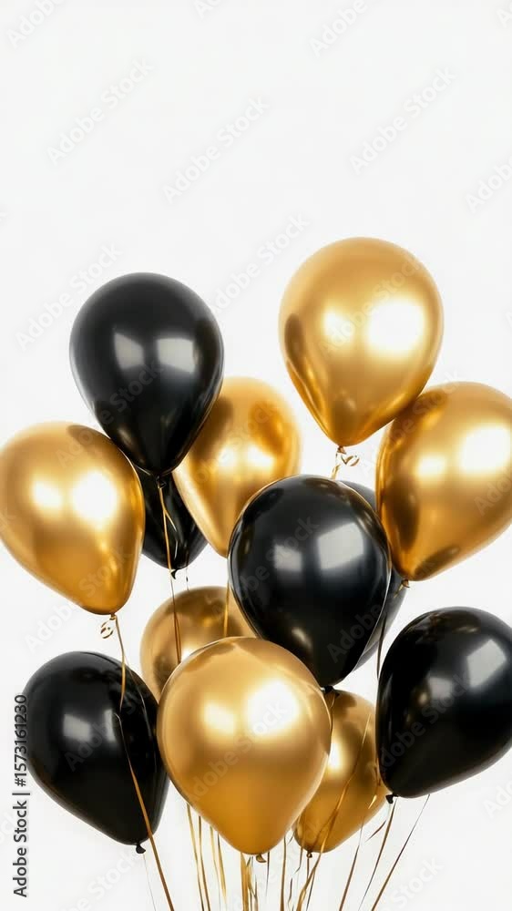 Bunch of gold and black balloons with white lettering. Bunch of gold and black balloons with white lettering.