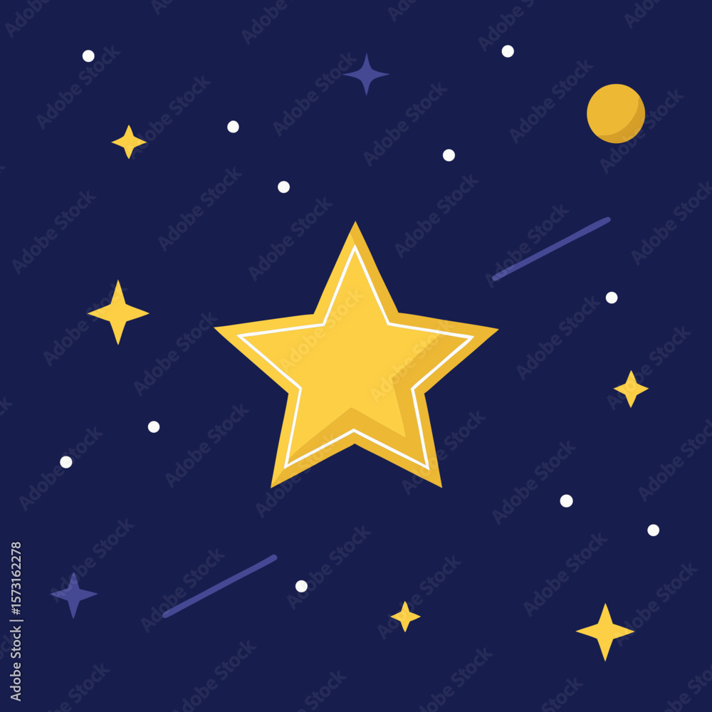 Obraz premium A bright yellow star shines among many other stars in the night sky